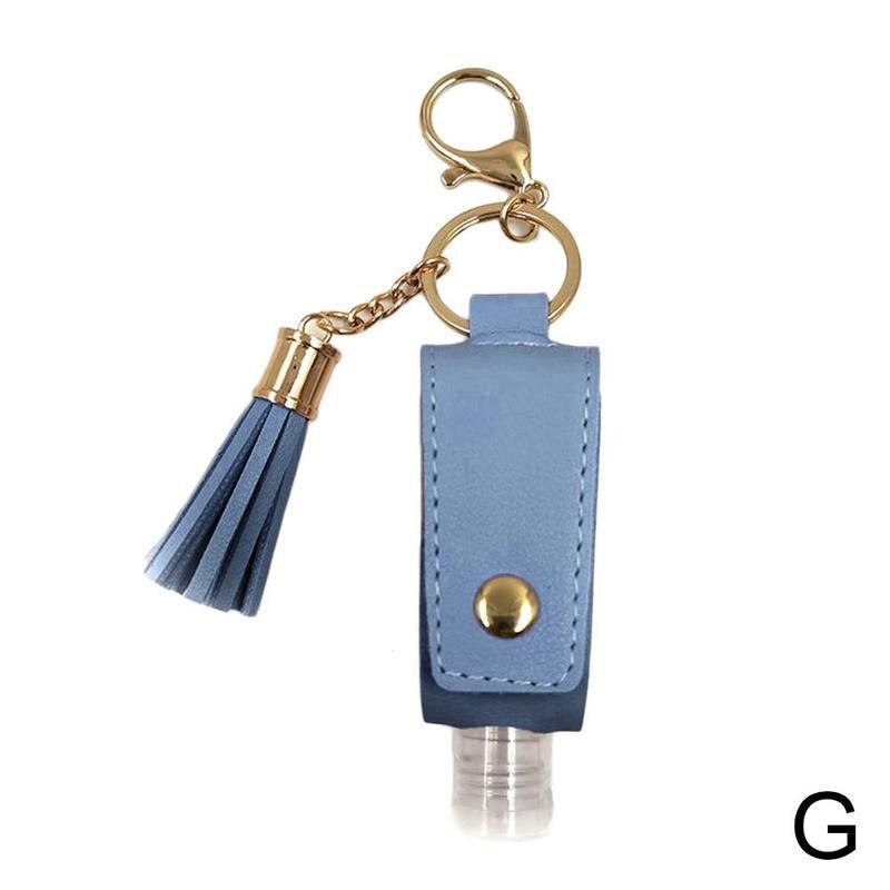 LLavero de Gel hidroalcohólico de 30ml, funda de desinfectante de manos, Mini botella de Gel hidroalcohólico portátil, Funda de cuero, llavero de salud: Sky Blue