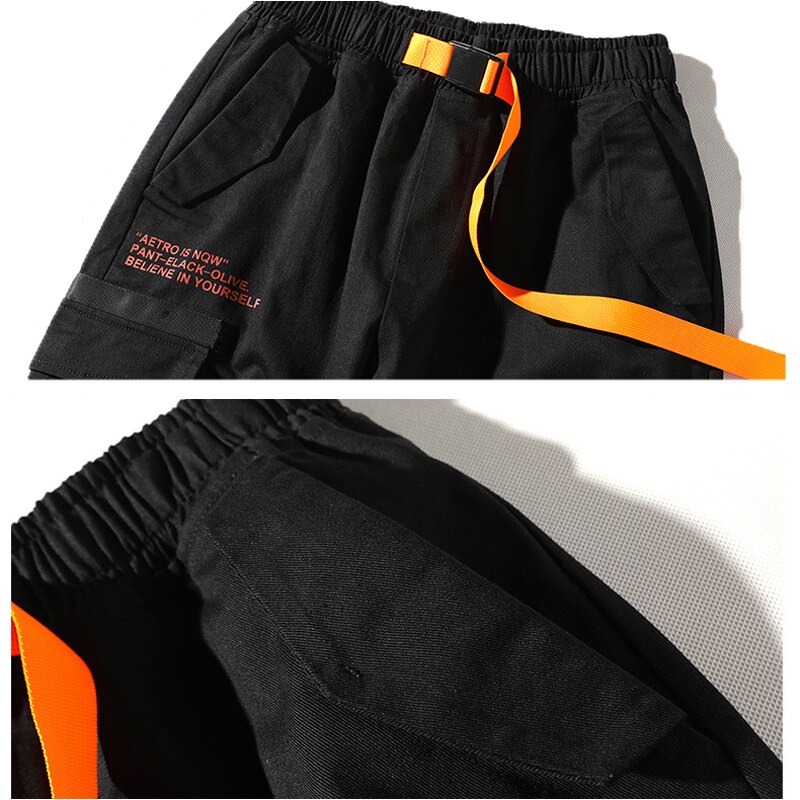 Efterår herre harem bukser streetwear jogger bånd bukser mænd hip hop multi-pocket cargo bukser bukser bogstavtrykt