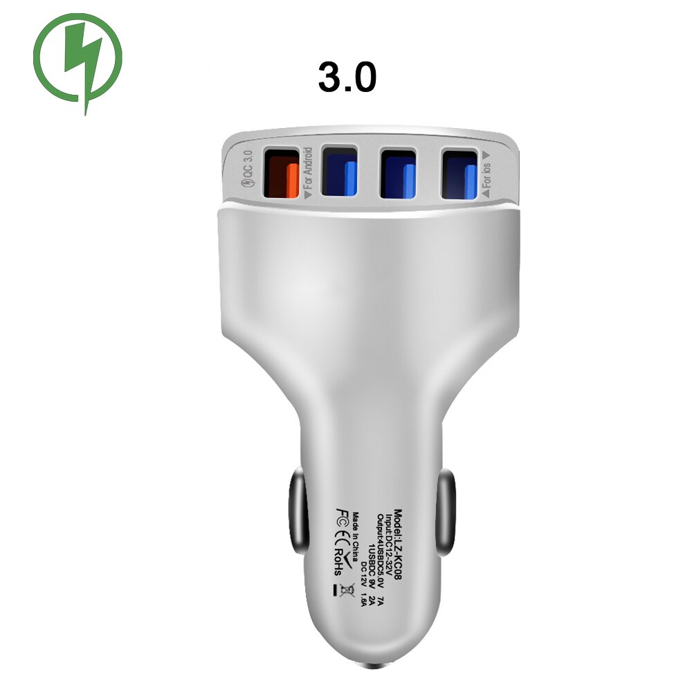 Autolader 4 Usb-poorten 3.5A Quick Lading Qc 3.0 Voor Iphone 11 Sigarettenaansteker Auto Usb Lader Snel Opladen auto Telefoon Oplader: White