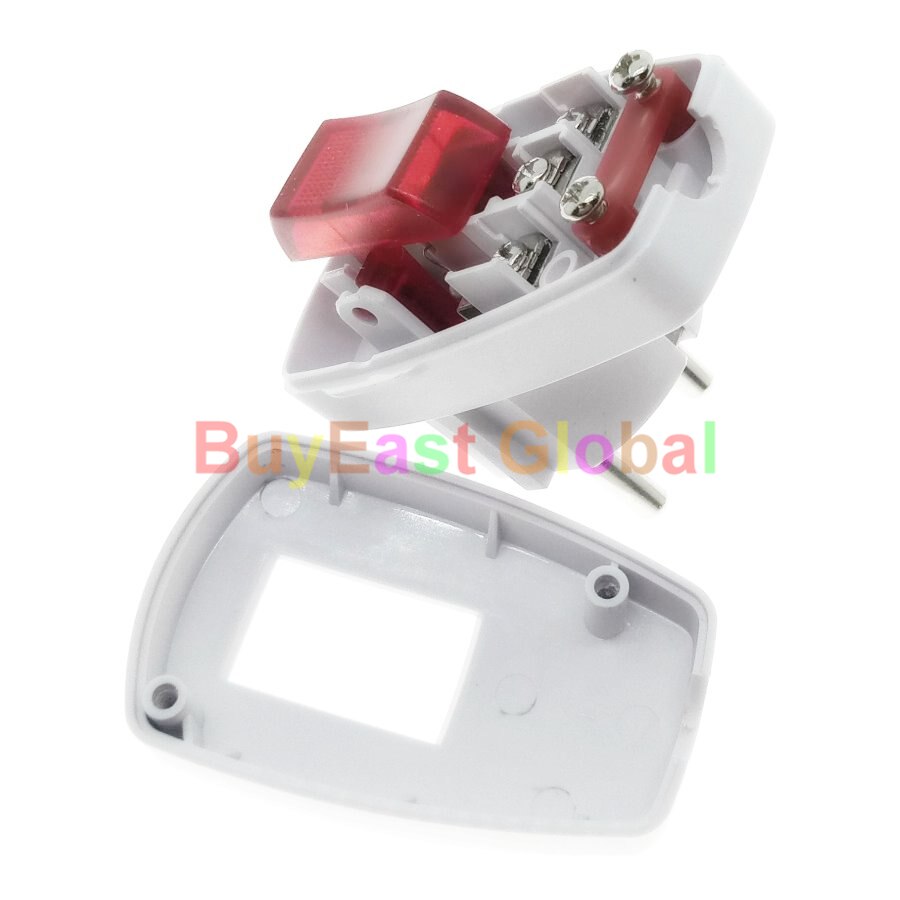 Schuko EU Rewireable Plug AC100~250V 10A W/ LED Indicator Main Switch