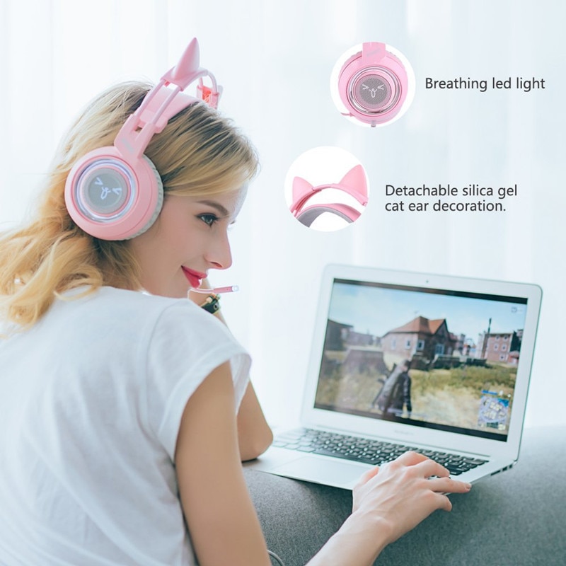 SOMIC G951 Pink Lovely Cat Girl 7.1 virtual Gaming Headphones LED Headset Vibration USB headphone for Computer PC Laptop