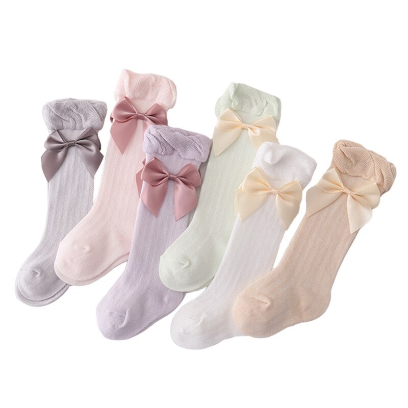 Babymeisjes zomer dunne mesh hoge sokken met strik anti-muggen overknee kous  f3me