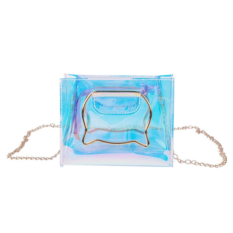 Bolso de hombro con holograma y Asa de gato para mujer, cadena transparente y acrílica, bolso de mano con cadena, bolso de hombro para mujer (plateado)