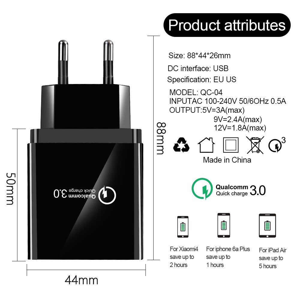 Eqz 48W Schnell Ladegerät 3,0 USB Ladegerät Für iphone Samsung Tablet EU UNS Stecker Wand Handy Ladegerät Adapter schnelle Lade