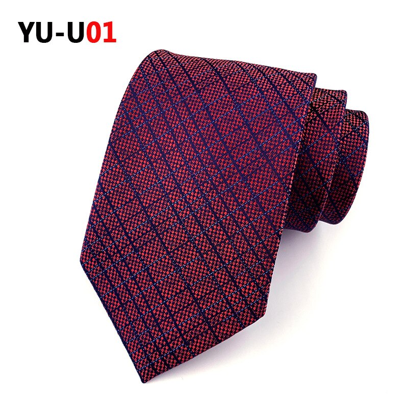 Cravate à carreaux rayée pour hommes, 8cm, décontractée, costume d'affaires de mariage, Jacquard, robe formelle, cravate Slim pour hommes: YU-U01