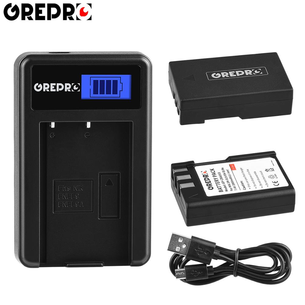 Batería de ion de litio para cámara Nikon EN-EL9 EN EL9 EN-EL9a EN EL9a EL9a, Cargador USB LCD para cámara Nikon EN-EL9a D40 D60 D40X D5000 D3000, 2000mAh: 2B with Charger