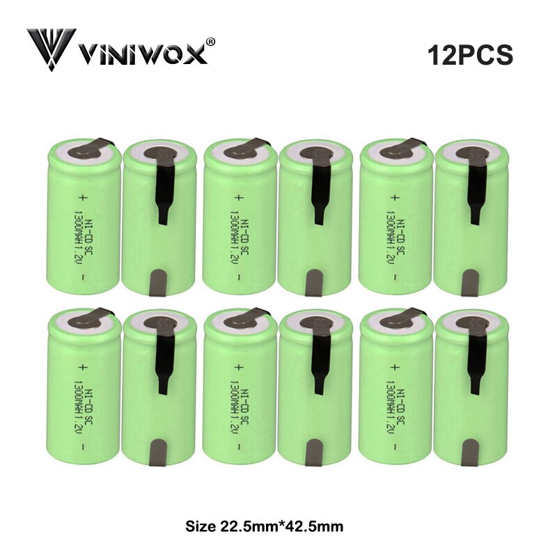 1300mAh SC Ni-CD 1.2V Rechargeable Batteries Cell for Electric Screwdriver Power Tool Battery Light Toy Accumulator: 12PCS