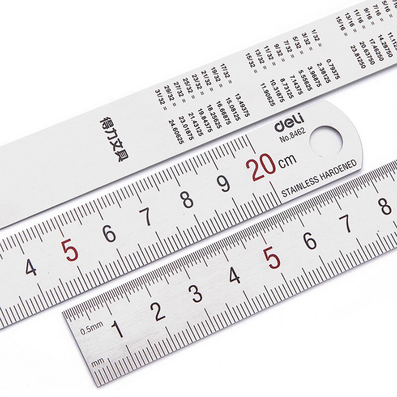 Deli Steel Metal Ruler Silver 15/20/30cm Stainless Steel Straight Rulers Functional Mapping Tool School Office Drawing Supplies