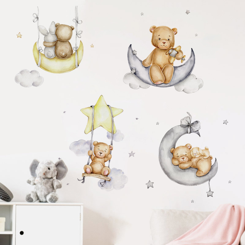 Schattige beer muurstickers voor kinderkamers jongens meisjes babykamer decoratie kind behang dier kinderkamer decor zelfklevend vinyl: Army Green