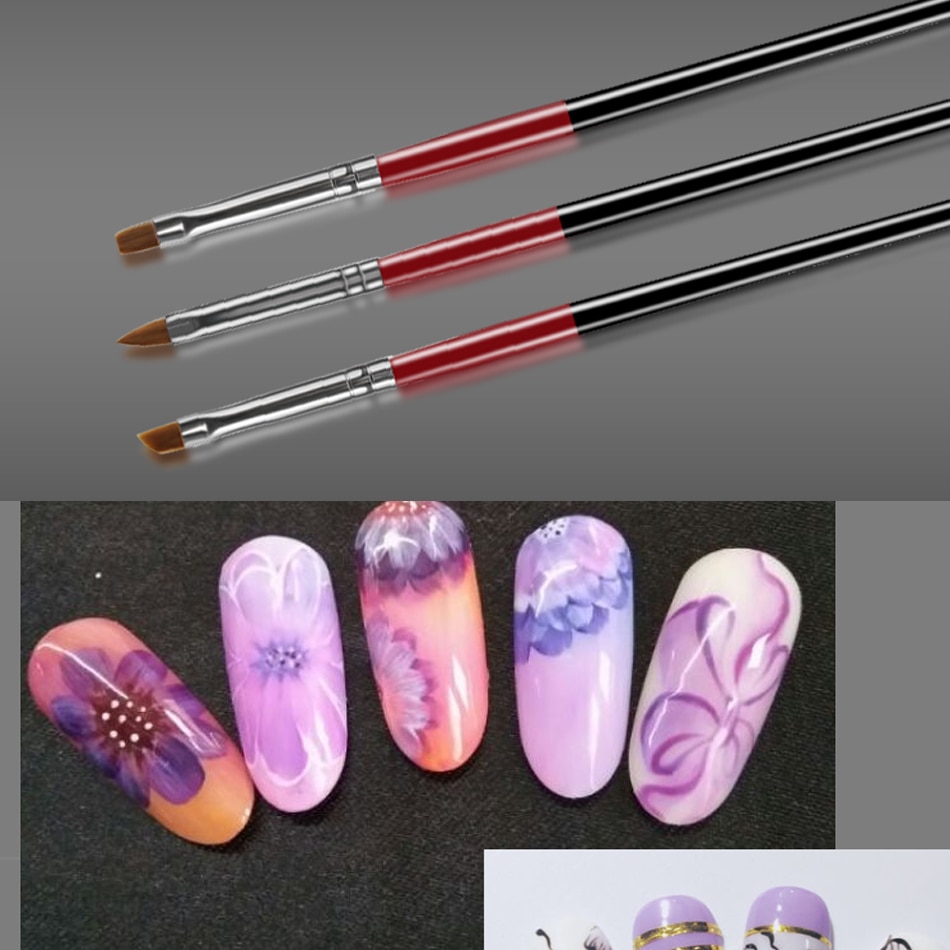 Rohwxy spets nagelborste handtag halvmåne form akrylmålning ritning penna blomma ritning manikyr nail art verktyg