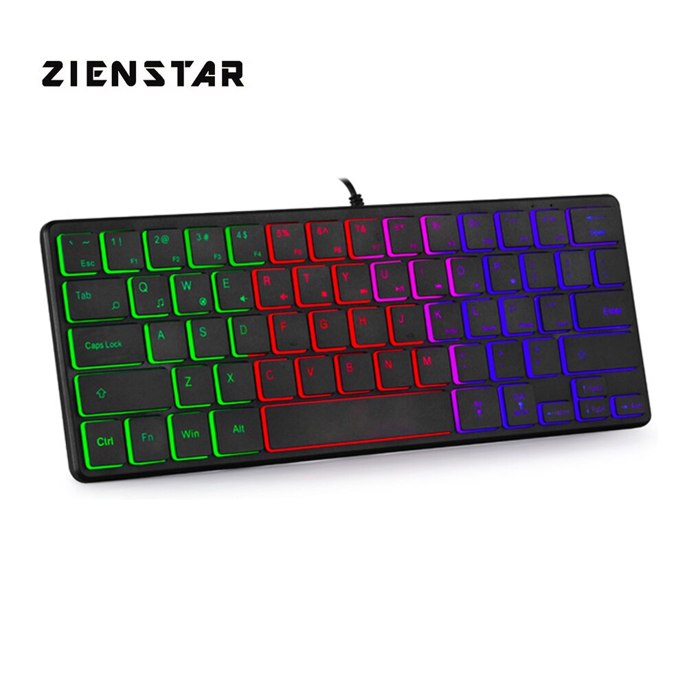 ZIENSTAR QWERTY English Letter 64 Keys Ultra -thin Mini USB Wired Keyboard with RGB backlight for Computer: Default Title