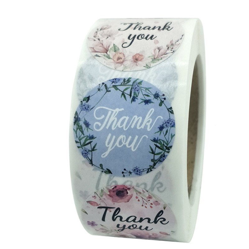 Étiquettes autocollantes merci, autocollant rond Floral, multicolore, 8 Styles, papeterie faite à la main, 100 à 500 pièces/rouleau