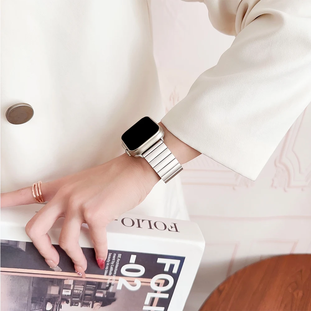Rem til apple watch band 44mm 40mm 45mm 41mm ultra 2 49mm 42mm 46mm urrem stållænke iwatch serie 7 8 9 10 se 3 4 5 6