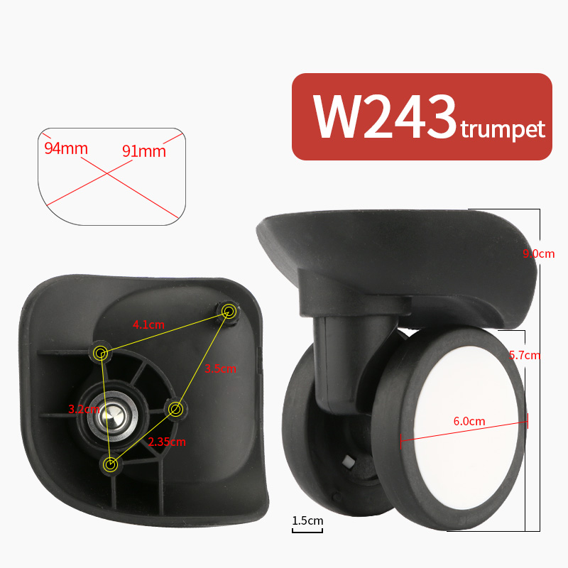 FANFU Luggage wheel accessories trolley wheels universal casters Factory direct sales repair suitcases wheel rolling casters: W243 Black  trumpet