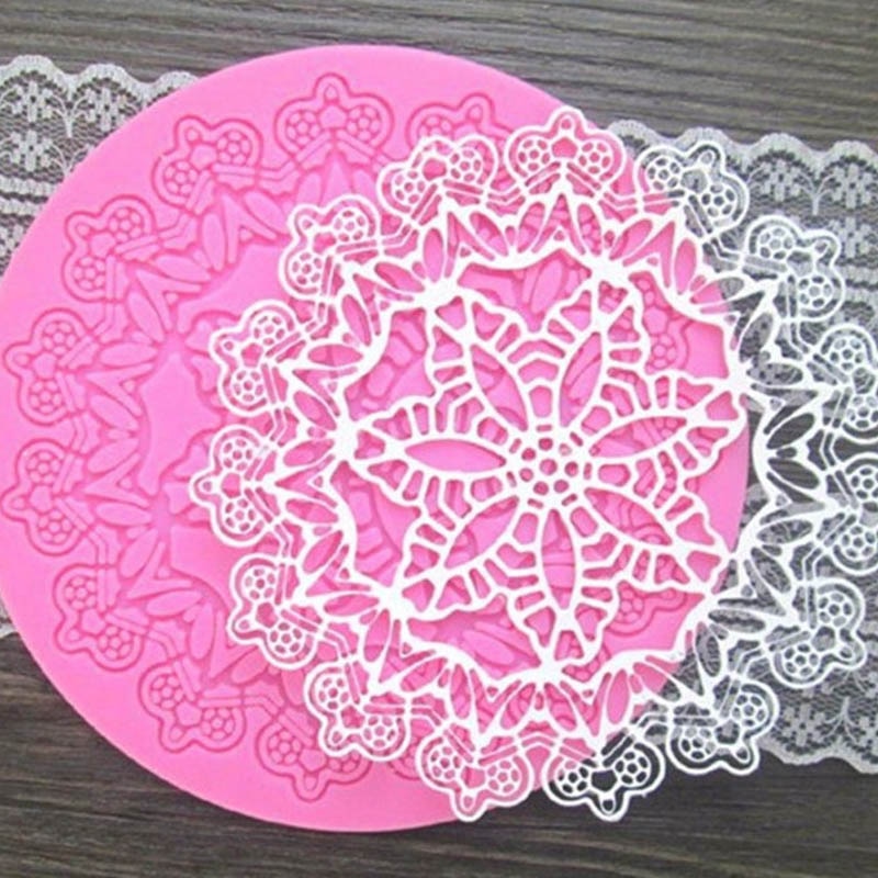 Moldes para decorar pasteles de encaje, utensilios de cocina redondos, forma de copo de nieve de silicona, molde para hornear pastel de Fondant de grado alimenticio