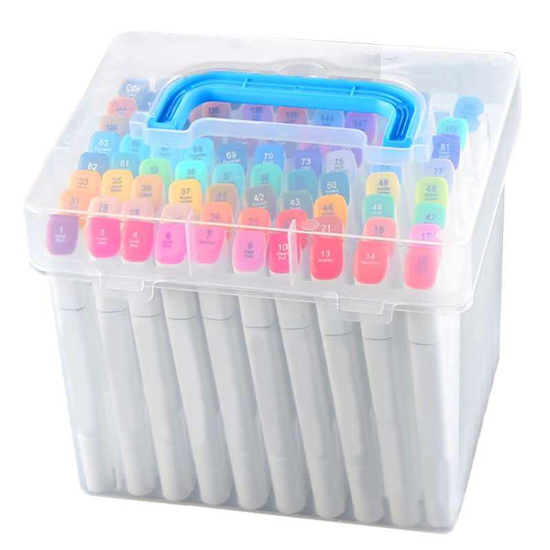 80 Slot Plastic Carrying Marker Case Holder Storage Organizer Box for Paint Sketch Markers-Fits for Markers Pen from 15mm to 18m