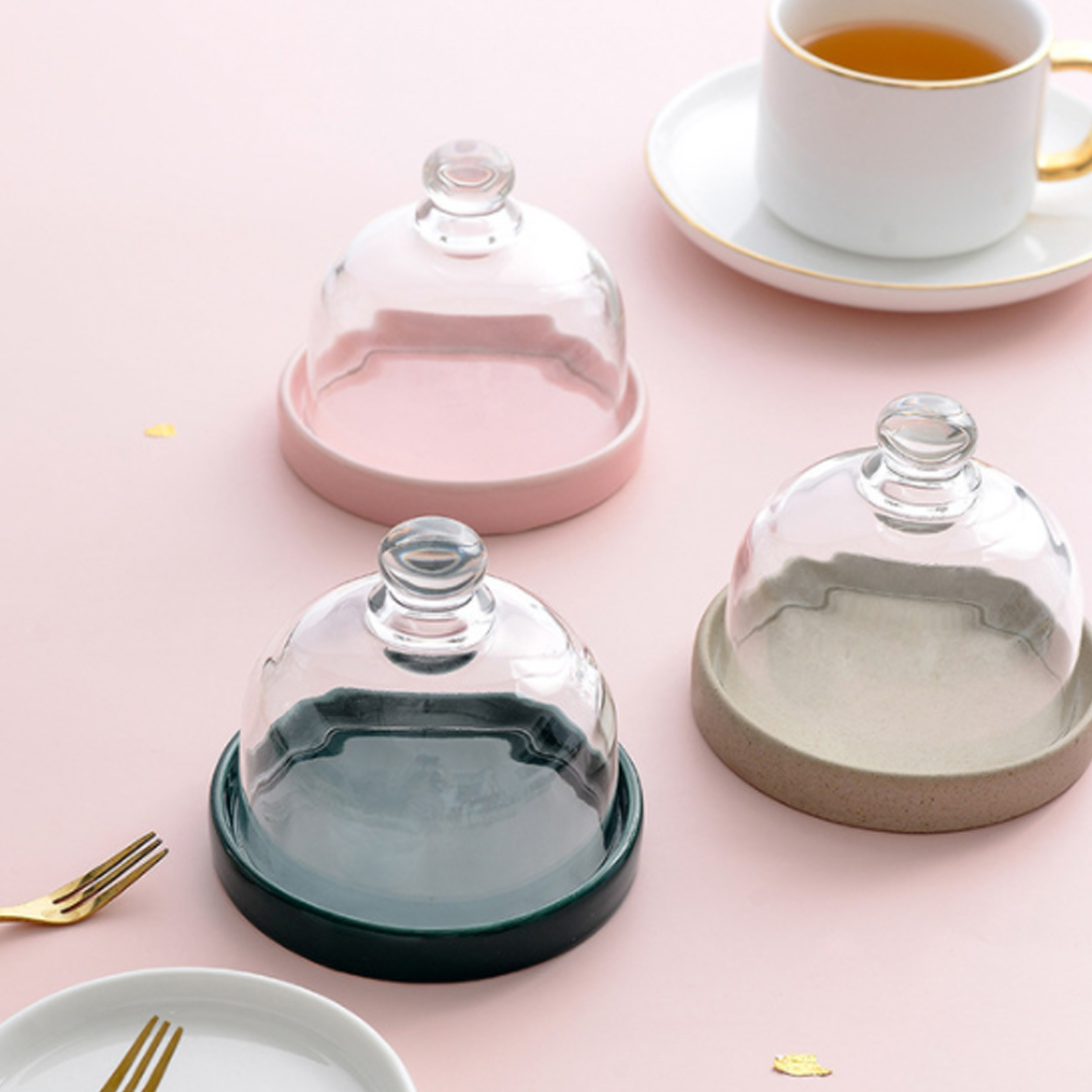 Nordic Ceramic Fruit Cake Tray With Lid Transparent Glass Cover Dessert Plate Food Display Decorative Kitchen Storage Container