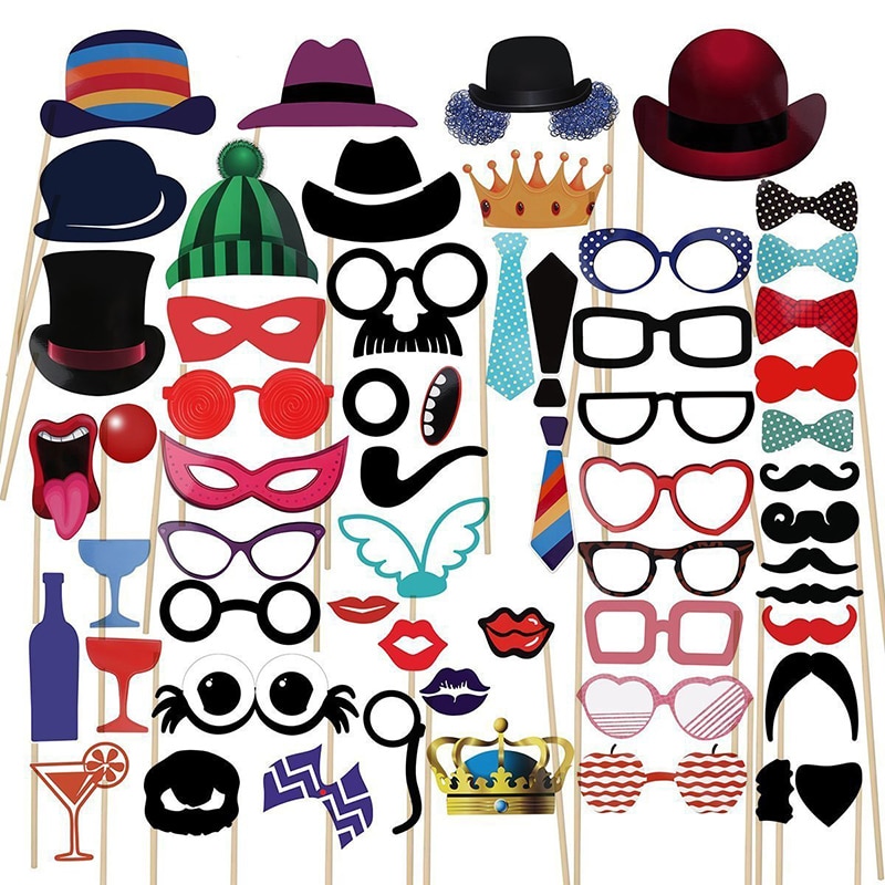 58 unidades/juego de accesorios de cabina de fotos, Temática divertido, decoración de boda, novia, accesorios de cabina de fotos, accesorios de cumpleaños para niños y adultos