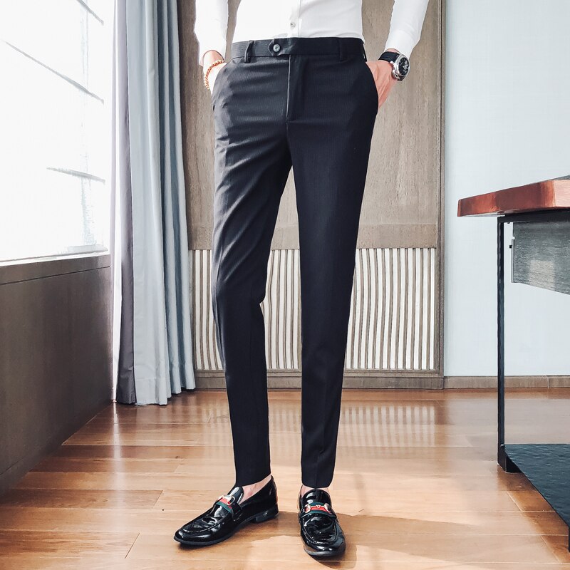 Pantalon kostume homme stribet jakkesæt bukser herre formelle bukser til herre kjole bukser slim fit herre bukser kontor business