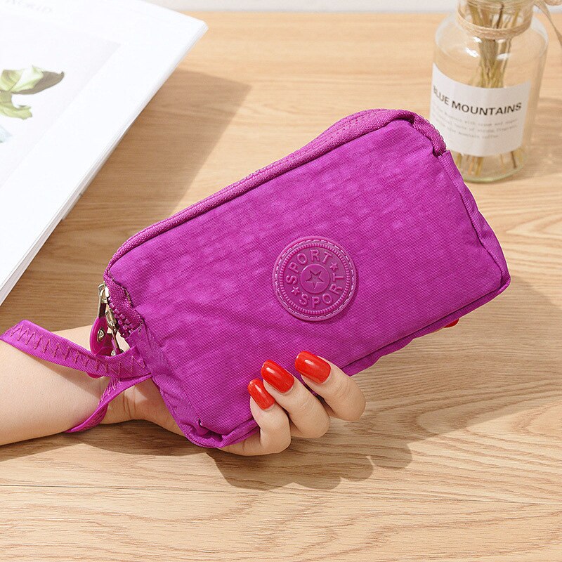 Womens Organizer Wallet Three-Layer Zipper Purse Coin Purse Casual Solid Simple Lady Wrist Strap Card Wallet