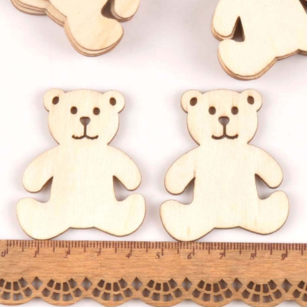 12 pieces of small bear pattern woodwork DIY crafts scrapbook home decoration natural wooden ornaments and accessories