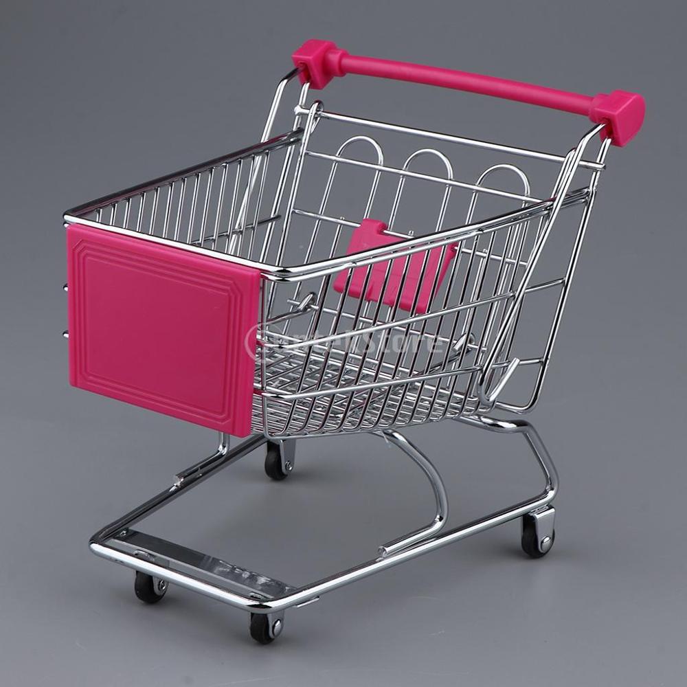 Mini Supermarket Handcart Tiny Shopping Cart Trolley Funny Shopping Utility Cart Storage Toy for Kids Pretend Supermarket Toys: Rose Red