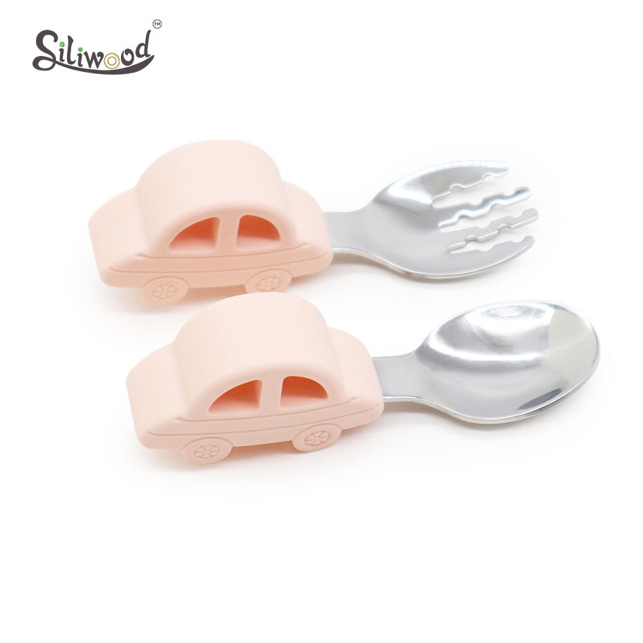 Vauvan astiat silikonilautanen imutarjotin liukueste minimatto taapero astiasto lasten astiasto lasten vauvanruokien syöttökulho: Persikkahaarukka lusikka