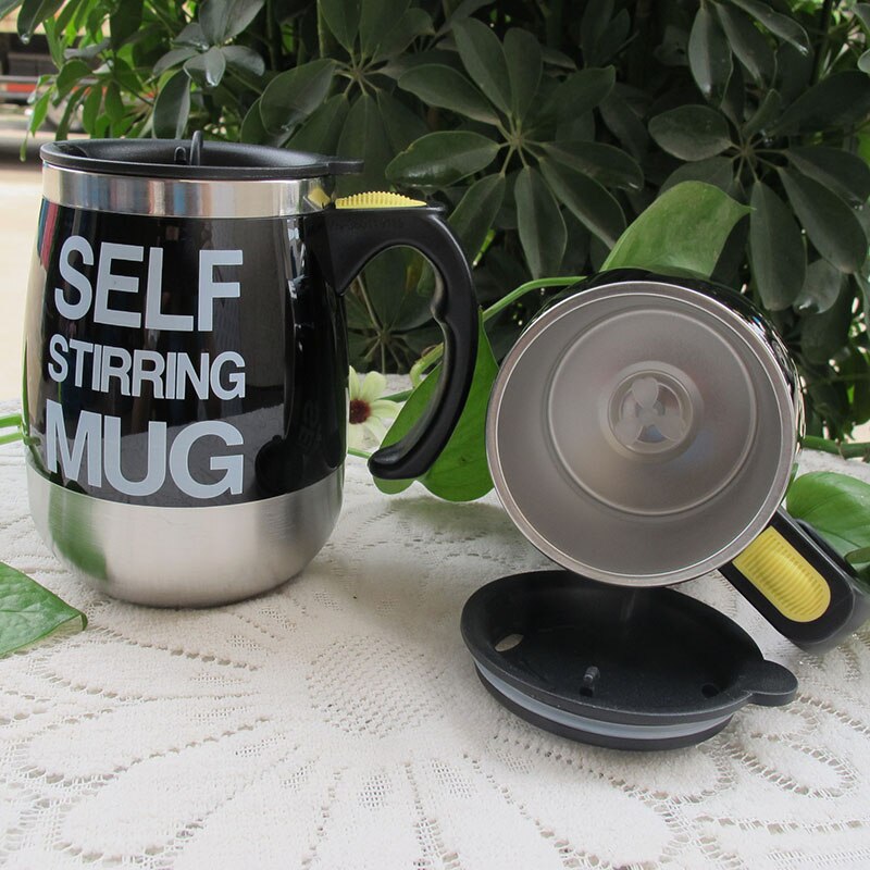 Self Stirring Coffee Mug Cup Electric Stainless Steel Automatic Self Mixing & Spinning Home Travel Mixer Milk Whisk Machine Cups: Black