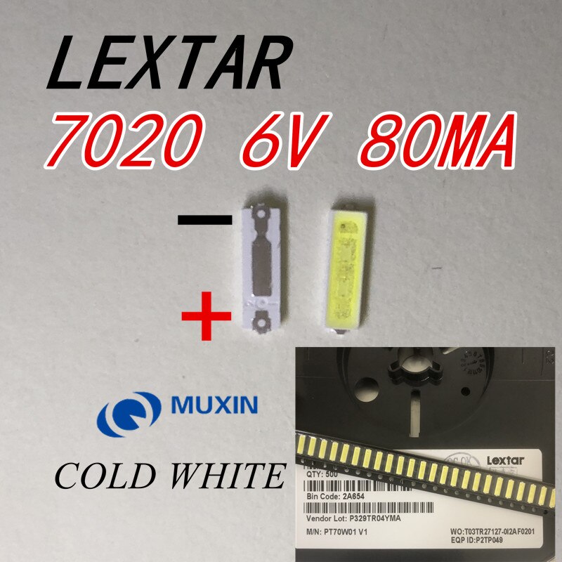 Lextar led baggrundsbelysning 1w 7020 6v kølig hvid 80lm lcd baggrundsbelysning til tv tv applikation 500 stk.