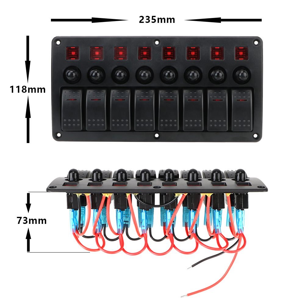 Car Vehicle Truck RV SUVS Marine 8 Gang LED Switch Panel Circuit Breakers With Fuse Waterproof 12/24V Overload Protection