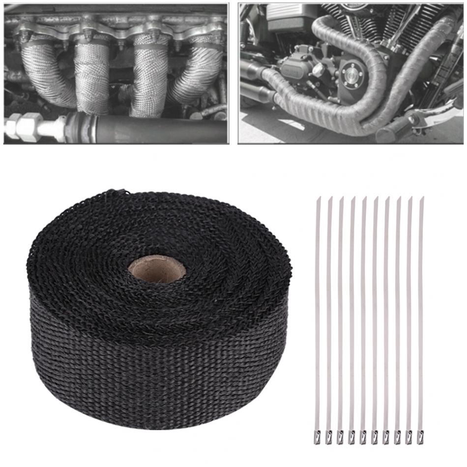 16FT Length Black High Heat Insulation Exhaust Pipe Wrap Tape Cloth for Car Motorcycle Exhaust Pipe Wrap