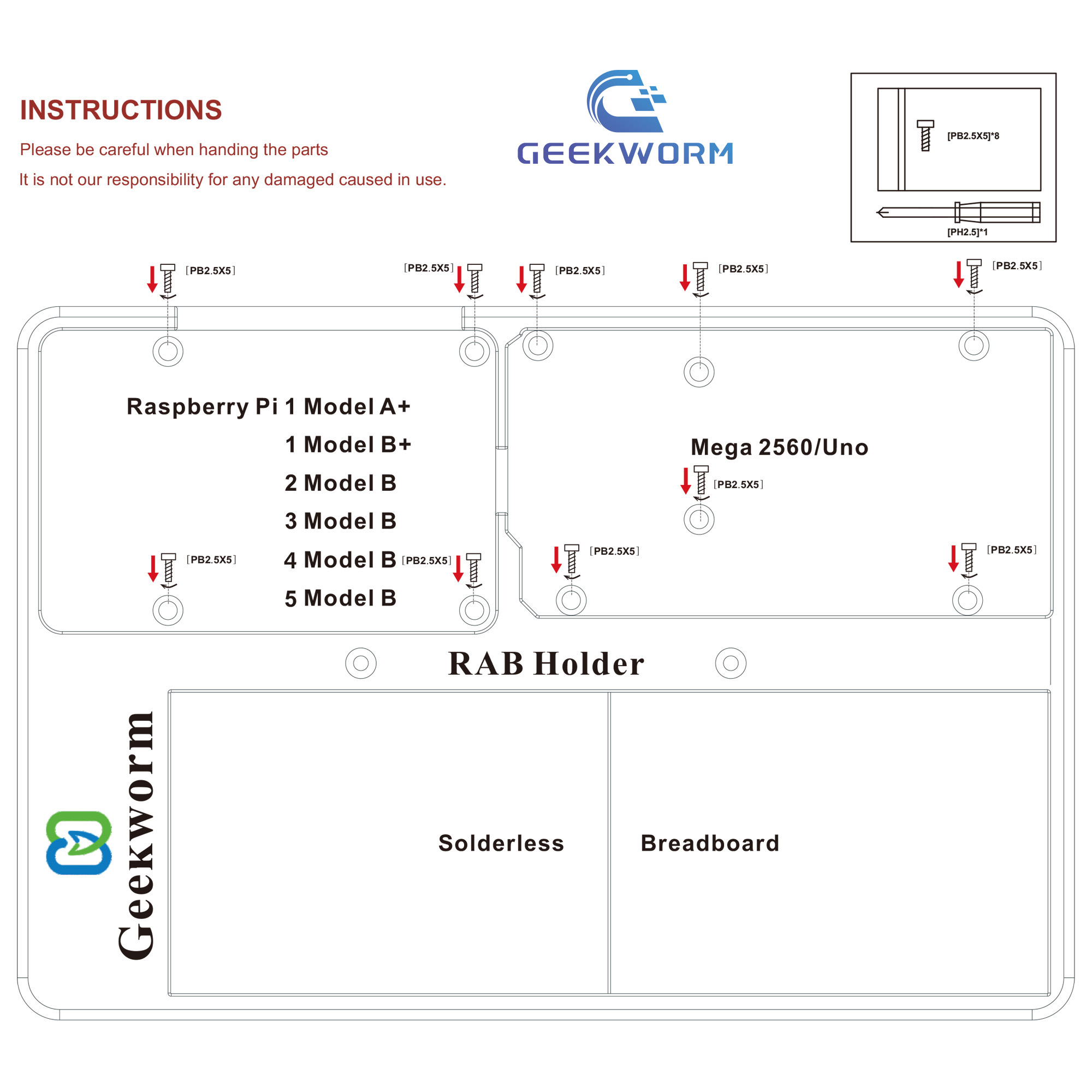 Malina Liczba Pi RAB uchwyt etui z ABS platformę edukacyjną z 830 płytą chlebową robić Arduino UNO mega 2560 Malina Liczba Pi 5/4B/3B +