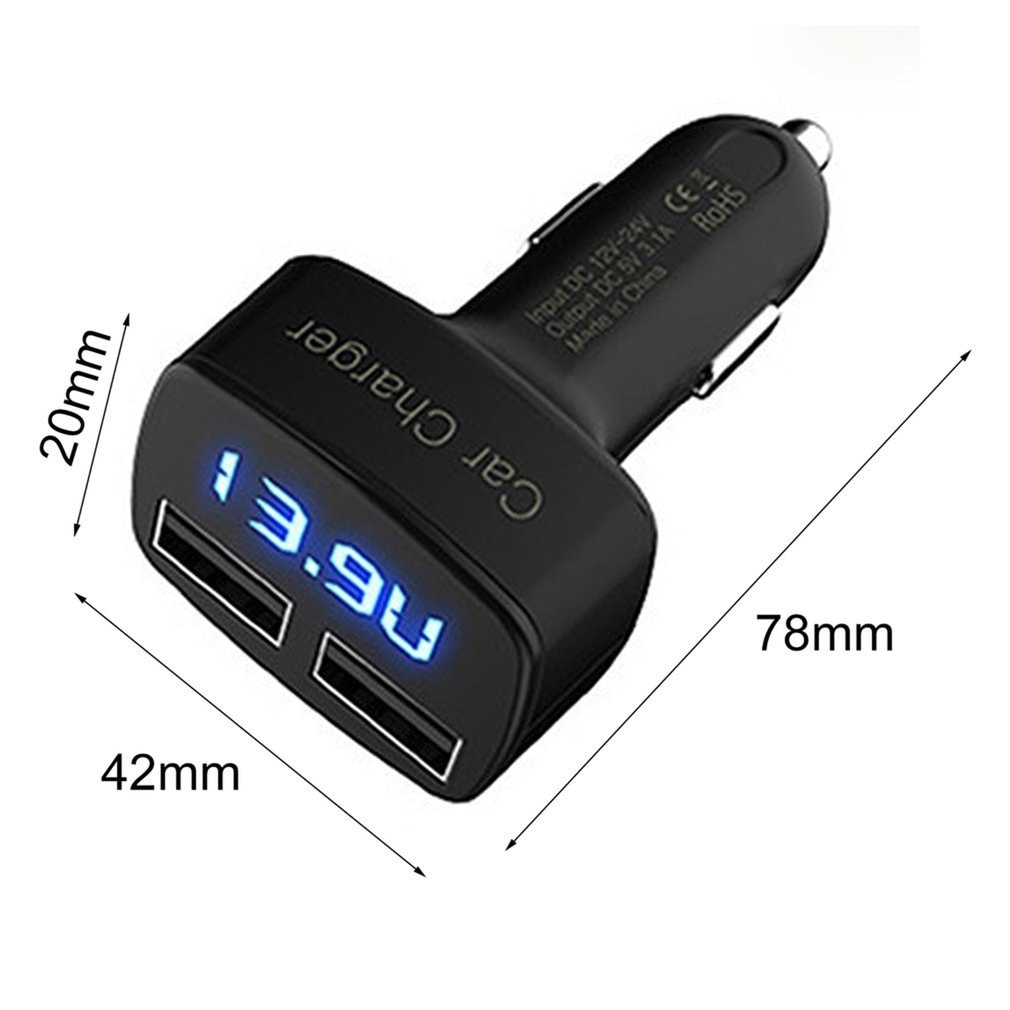 4 in 1 Car Charger Dual USB DC 5V 3.1A Universal Adapter with Voltage/temperature/current Meter Tester Digital LED Display