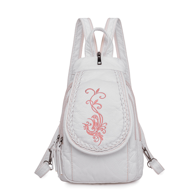 3-en-1 femmes fleurs en cuir sacs à Dos de voyage Sac à Dos dames Sac à Dos femme en cuir Sac à Dos broderie Floral: white style2