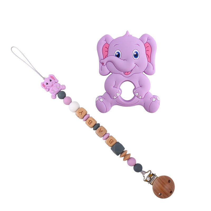 Cute Elephant Baby Infant Chewing Silicone Pacifier Soother Dummy Clips Chain Set Newborn Baby