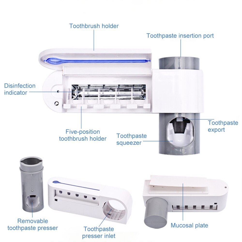 3 in 1 UV Light Ultraviolet Toothbrush Sterilizer Toothbrush Holder Automatic Toothpaste Squeezers Dispenser Home Bathroom Set
