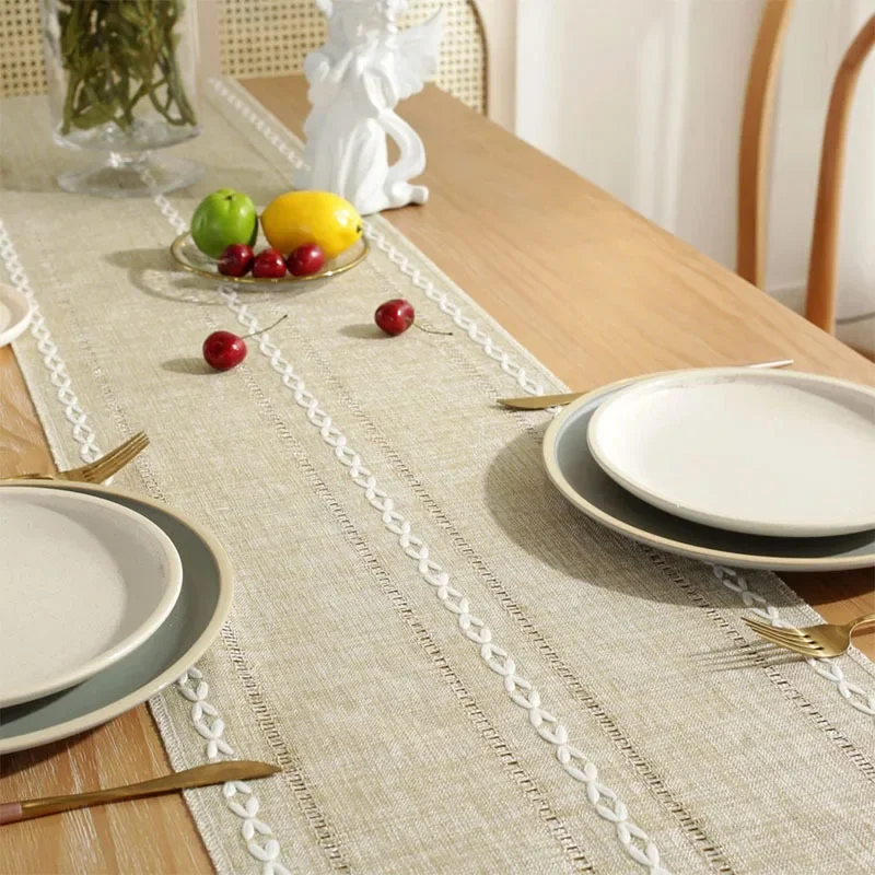 Bordlöpare i 1pc med tofsar, rustik duk i lantlig stil för babyshower, födelsedagsfest, bröllopsbordstillbehör