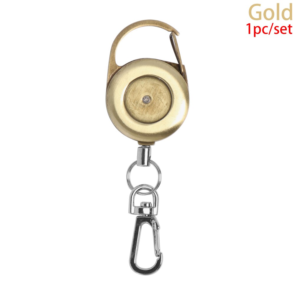 1Pc Retractable Keyring Keychains Stainless Steel Reel Clip Badge Holder ID Card Key Ring Carabine Anti-lost Outdoor Belt Clip: gold