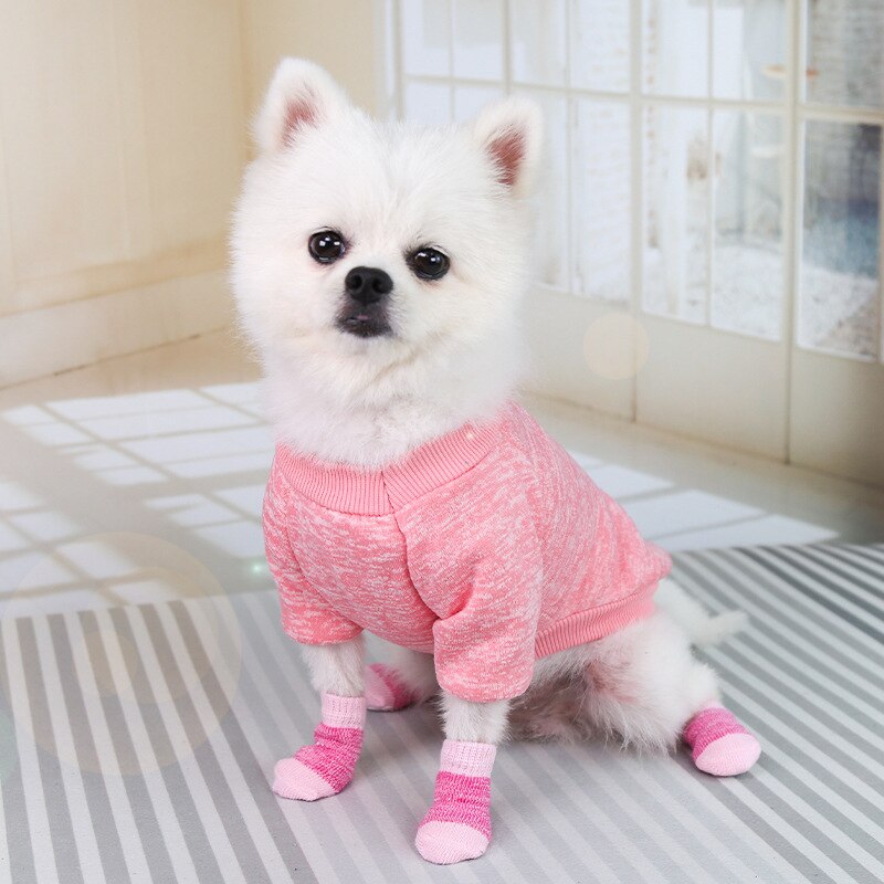 4 Stuks Hond Sokken Warm Pet Supplie Comfortabele Stretch Sokken Twee-Kleur Patchwork Sokken Polyester Stoffen Sokken Zoete Hond sokken