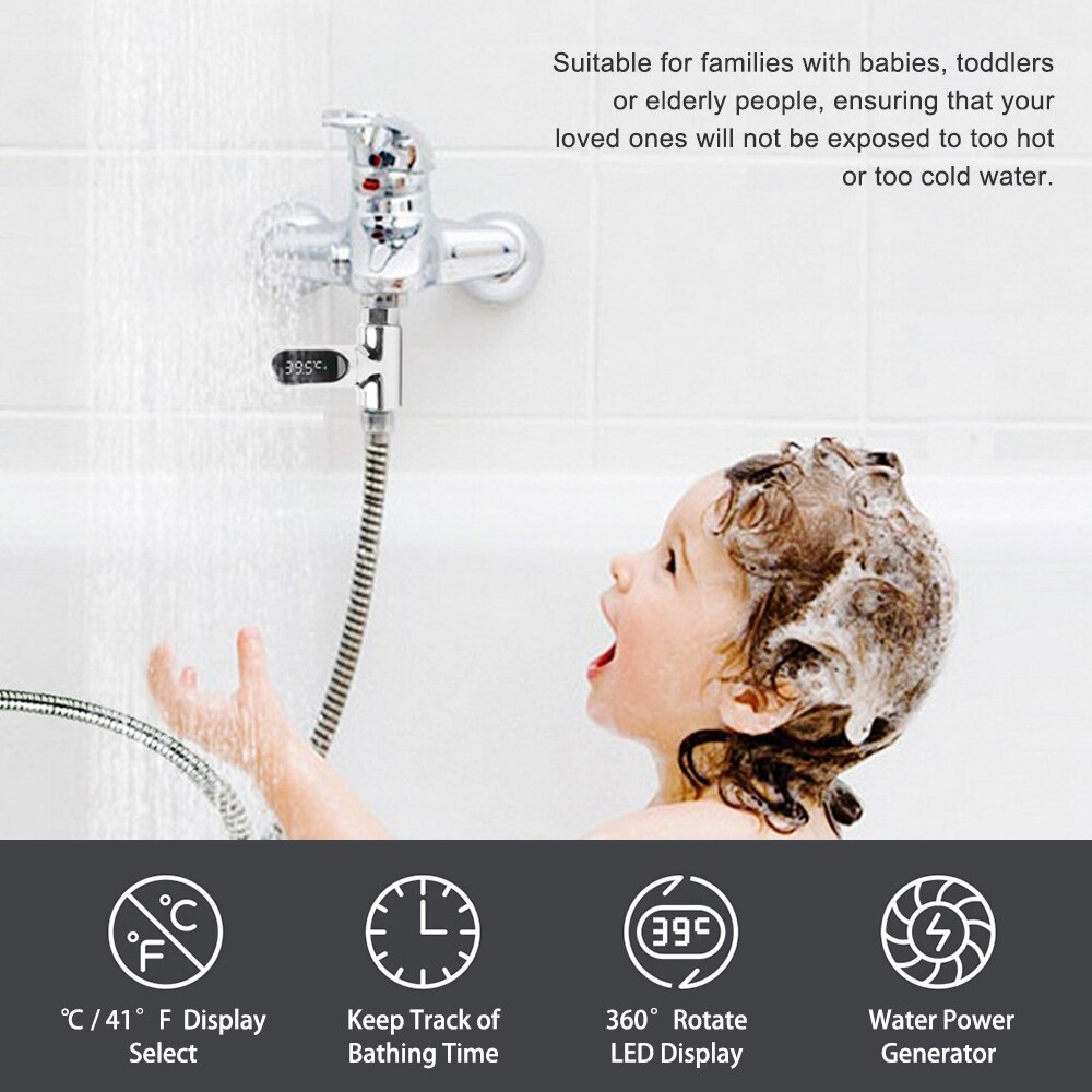 Digital Shower Thermometer Bath Temperature Display Monitor Water-temperature Measuring with 5~85℃ Range Shower Accessory