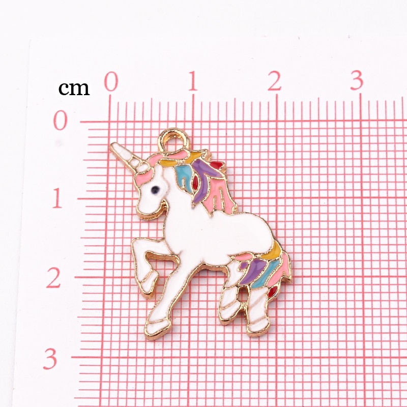 5Stck SchöNe Bunte Einhorn Gold Legierung Emaille Reize Anhänger DIY Entdeckungen Frauen Ohrring Halskette Handgemachten Schmuck Zubehör