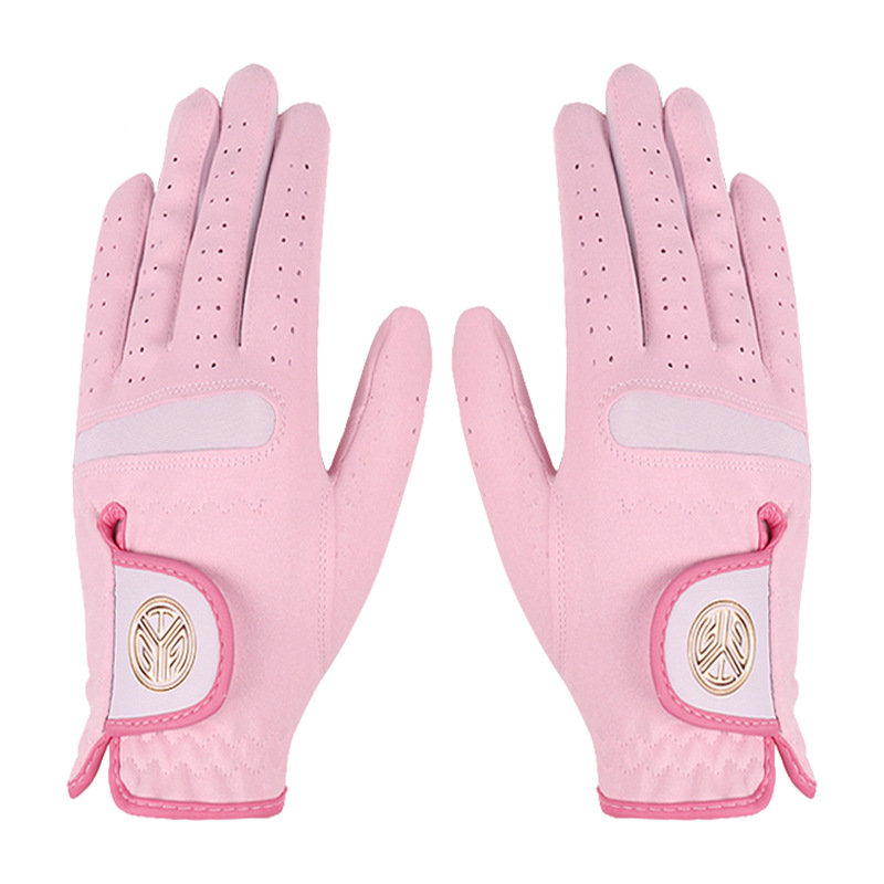 Roze Blauw Links Rechts Handen Anti-slip Ademende Microvezel Doek Golf Handschoenen Wanten Outdoor Golf Sport Hand beschermen: Roze / 18
