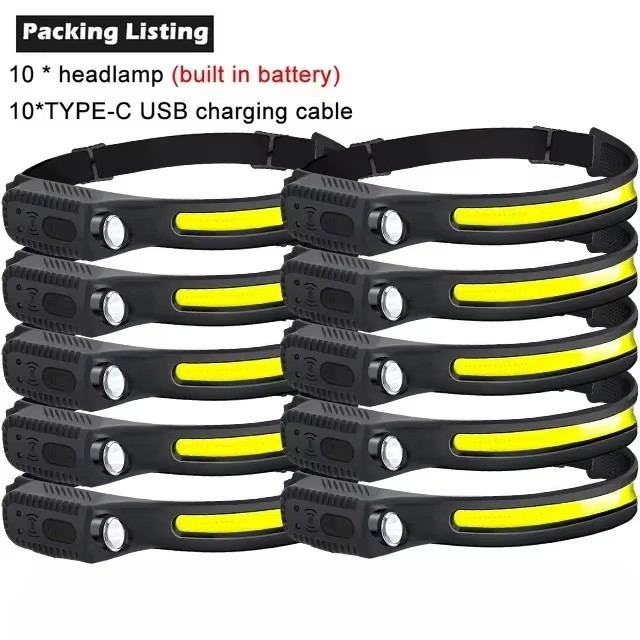 1-10 stk. led-sensorpandelampe med indbygget batteri, usb-genopladelig hovedlommelygte, pandelampe, camping, fiskeri, søgelampe: Hvid