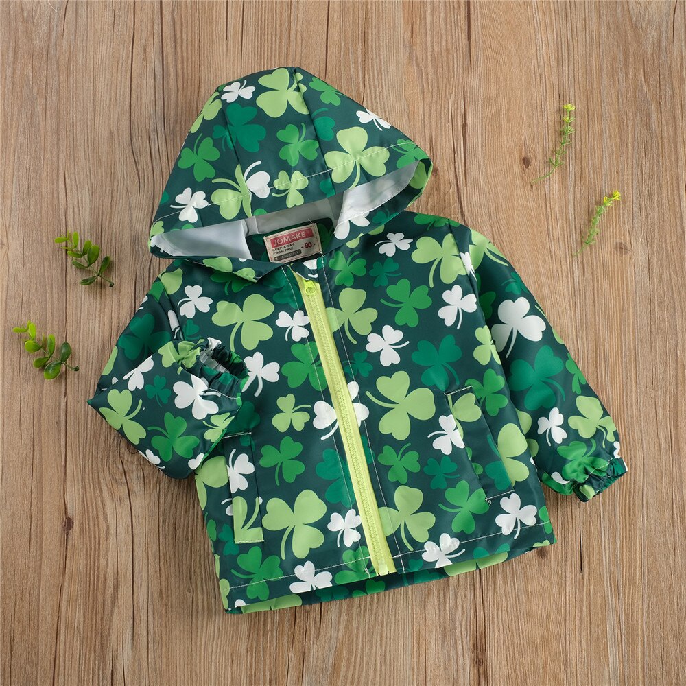 freundlicher u2019s Karikatur Druck Jacke Frische Grünen Klee und Herbst Winddicht Mit Kapuze Mantel Oberbekleidung Mäntel
