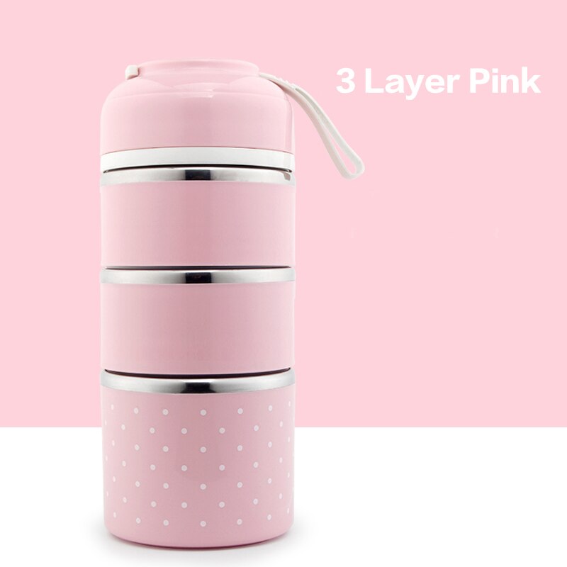 Leuke Japanse Lunchbox Voor Kids Portable Outdoor Rvs Bento Box Lekvrije Voedsel Container Keuken Voedsel Doos: pink 3 Layer / With Blue Bag