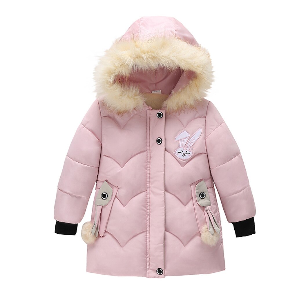 Crianças meninas dos desenhos animados do bebê inverno com capuz para baixo casaco jaqueta outwear acolchoado roupas de algodão engrossado casaco blusão: 3Years / Rosa