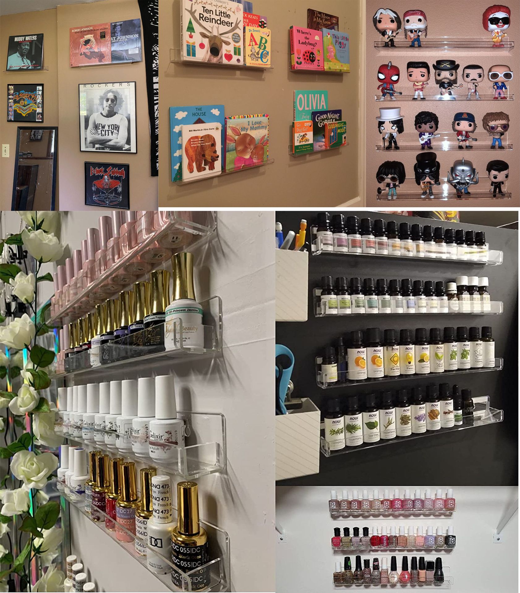 6 Stuks Clear Acryl Onzichtbare Drijvende Rack Wall Mount Organizer Nagellak Opbergrek Display Planken Nail Art Opslag Rekken