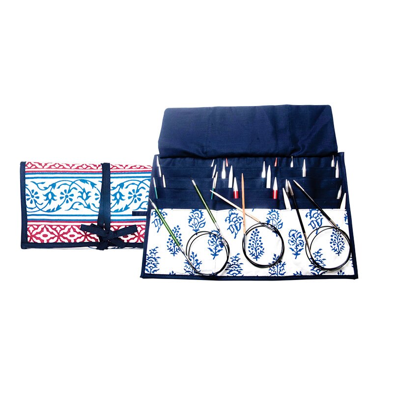 Knitpro blue navy stickpinne för fem typer förvaring: Fast cirkulär fodral