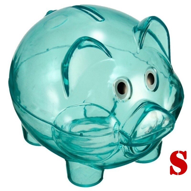 Clear Mooie Spaarvarken Coin Money Plastic Cash Te Openen Besparing Doos Kid Pig: Blauw