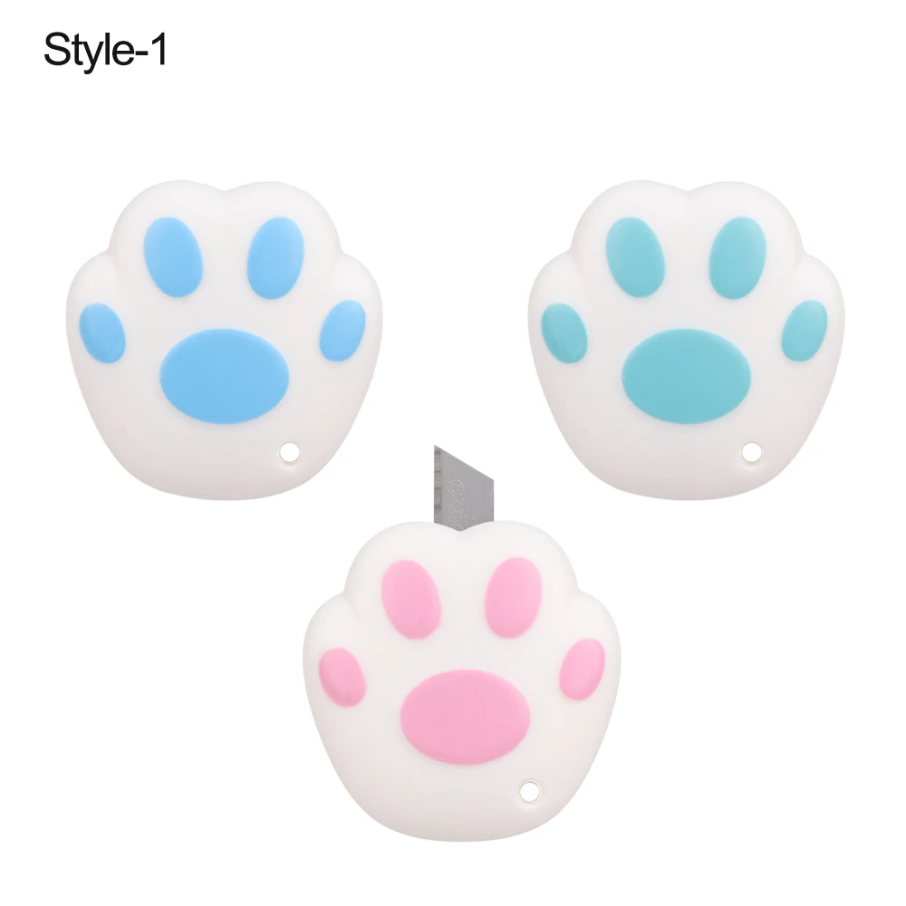 Mini cuchillo utilitario portátil con forma de pata de gato rosa, cortador retráctil, abridor de sobres, herramienta de corte de papel, suministros escolares y de oficina, 1 unidad: Blanco